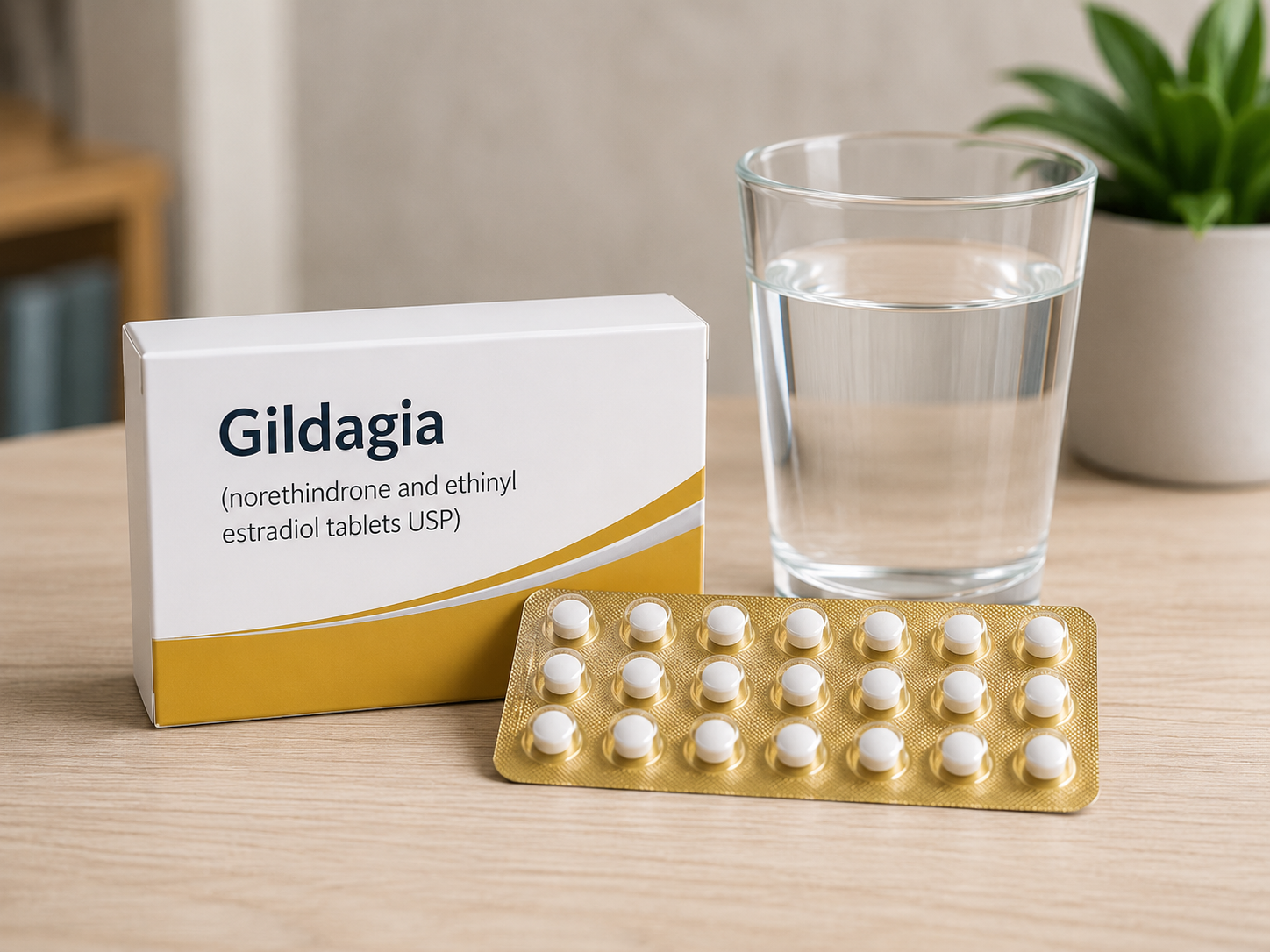 Gildagia Price and Birth Control Cost Guide Pharmacist reviewing birth control medication pricing and prescription savings options with a patient in a clean modern pharmacy setting.